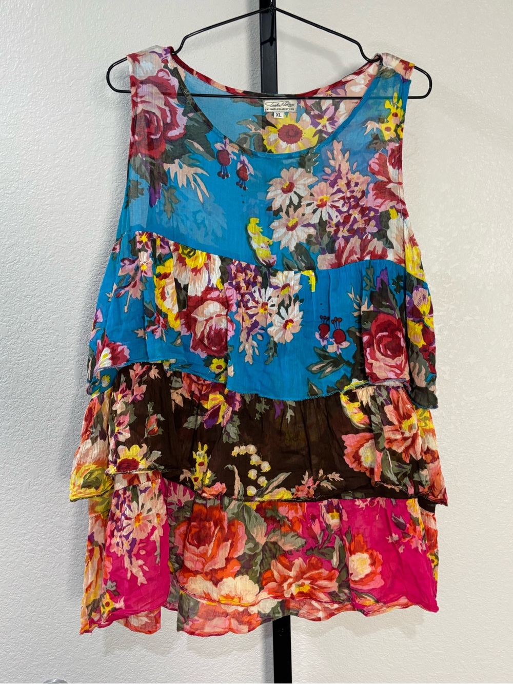 Tasha Polizzi Floral Sheer Tiered Tunic in Blue, Yellow, Red
